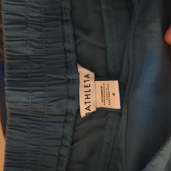 Athleta Playa Linen wide crop 3/4 pants Teal 4 - Picture 3 of 6